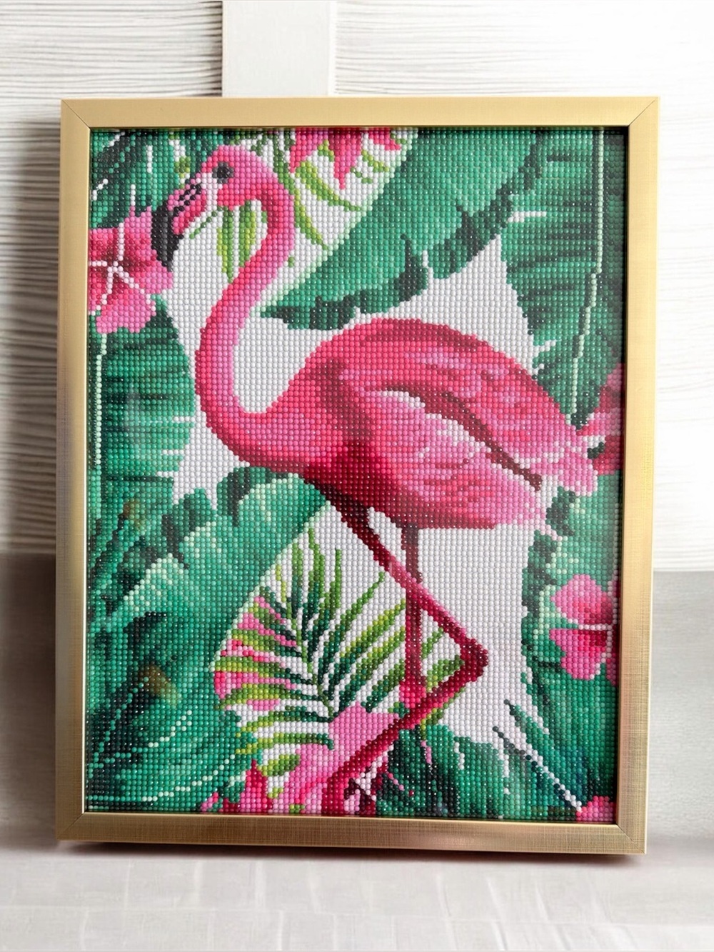 Pink Flamingo Handcrafted Diamond Art Framed Ready To Display